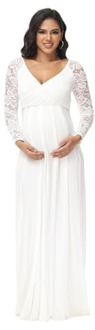 WJLYDM mammaklänning spets för fotografering, V-hals, långa ärmar, maxi, elegant graviditetsklänning för babyshower fotografering