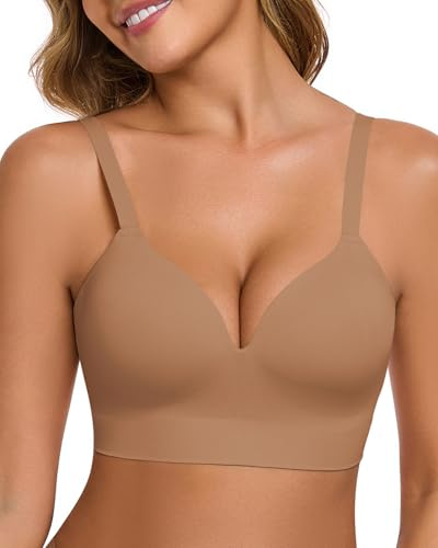 Ubras Push Up Wireless Bra Supportive Seamless Bralette Shaping T Shirt Bra for Big Breast Caramel Nude L