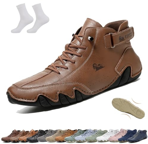 Bottines Montantes Slip-On Fait à la main Homme Femme,Chaussures Beck Outdoor Imperméables Antidérapantes Légères Respirantes, Casual Barefoot Chukka Boots for Randonnée Conduite(Coffee brown,38 EU)