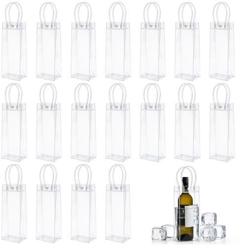 Behogan 18 refrigeratori per bottiglie Ice Bag: 10 x 25 x 10 cm, trasparente per spumante, sacchetto per ghiaccio in PVC, sacchetto per ghiaccio a prova di perdite con manico per birra fredda, vino