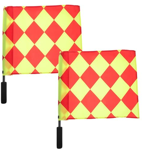 DEARMAMY Banderas de Árbitro de Fútbol 2 Pcs Bandera de Señales para Juez de Línea Señalizador para Partido Deportivo Cuadrícula Equipo Árbitro Fútbol Portátil