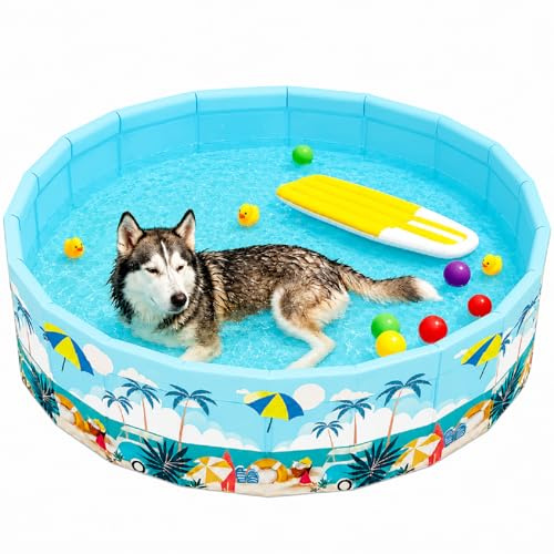 Shyllin Piscina Portátil de PVC, 90x90x45CM,Bañera Plegable, Base Antideslizante, No Requiere Inflado, Drenaje Rápido, Apto para Jardines, Dormitorios y Patios