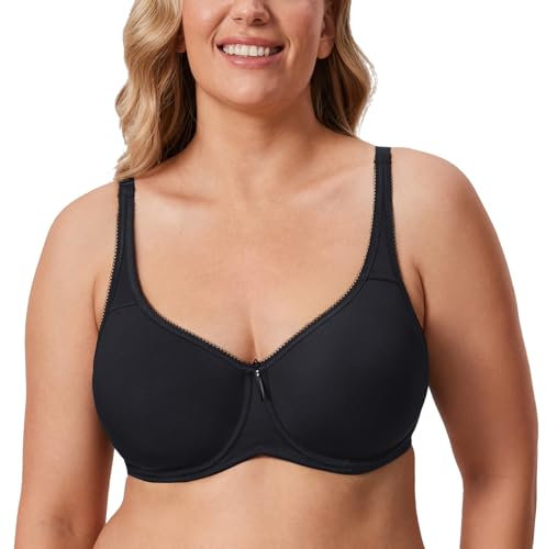 Delimira Women's Support Bra Padded Plus Size Underwired Full Cup T Shirt Seamless Bra Black 38D