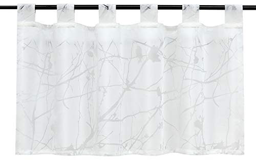 HeichkelL Ausbrenner Scheibengardine Transparente Kurzstores Küche Gardine mit Schlaufen Ästemuster Weiß HxB 30x90cm