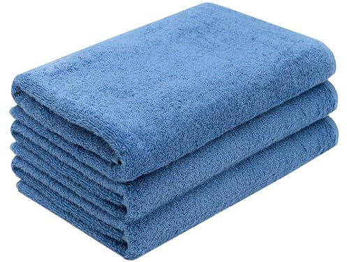 ZOLLNER 3er Set Duschtücher in 70x140 cm - besonders weiche und saugstarke Handtücher in blau - mit praktischem Aufhänger - waschbar bis 95°C - Baumwolle - Hotelqualität