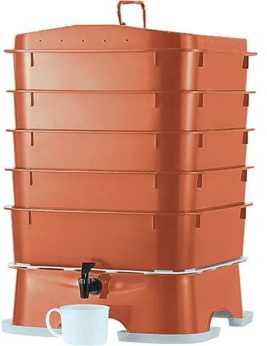 Original Vermihut ® Plus 5 – Tray Worm Composter -Sustainable Design for Both Indoor & Outdoor, Worm Compost Bin for Vermicomposting Starter, Recycling Food Wastes to Save Our Planet-Terracotta