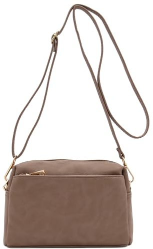 FashionPuzzle Triple Zip Small Crossbody Bag, Taupe, One Size