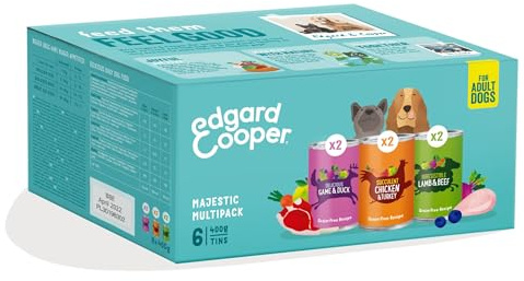 Edgard Cooper Nassfutter für Senior Hunde Huhn-Lamm-Wild 6 x 400g, Hundefutter Nass Multipack mit verschiedenen Geschmacksrichtungen, natürliche Zutaten und frisches Fleisch