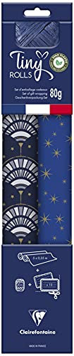 Clairefontaine 223892C - Set Tiny Rolls, 2 Geschenkpapierrollen 5x0,35m, 80g + 1 Rolle Geschenkband + 10 Geschenketiketten, blau/gold