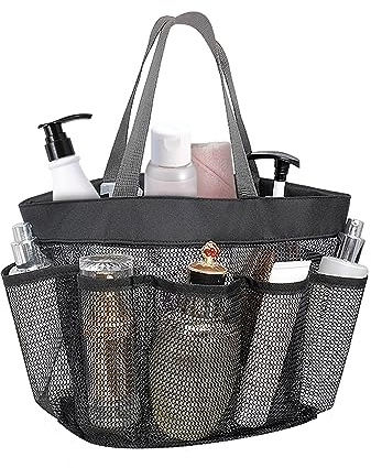 FuninCrea Neceser de ducha, bolsa de aseo plegable portátil con asa, bolsa de playa multifuncional de malla con 8 compartimentos para camping, almacenamiento en el hogar para artículos de tocador ropa