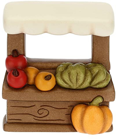 THUN - Presepe 2022 - Statuina Presepe Banco Frutta in Ceramica Decorata a Mano - Linea Presepe Classico - 7,5x4,4x8,5 cm h