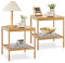COSTWAY 2er Set Nachttisch aus Bambus, 2-stufiger Beistelltisch mit Ablage, Sofatisch, Nachtschrank Nachtkonsole für Wohnzimmer, Schlafzimmer, 40 x 40 x 45 cm