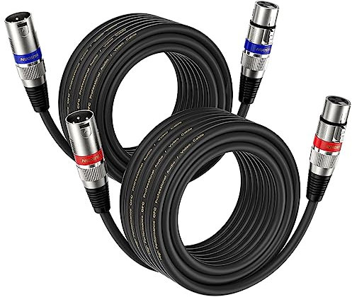 NUOSIYA Cable XLR 10m 2 Pack, XLR Cable Macho Hembra, Cable de micrófono XLR macho a hembra Cable XLR balanceado de 3 pines para micrófono, mezclador, altavoz, amplificador