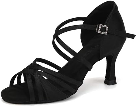 Uonpie Scarpe da Ballo Latino Americano per Donne Punta Aperta Tacco 7.5 cm,Nero,36EU