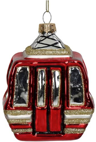 Christbaumschmuck Glas 10,5cm - Skigondel Figur zum Aufhängen - handbemalt & mit Glitzer - Weihnachtsbaum Anhänger für Weihnachten - Christbaumanhänger & Weihnachtsbaumschmuck - Ski Gondel Rot