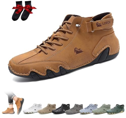 LOVEWLVNCL Italian Handmade High Boots Unisex Outdoor All-terrain Minimalist Beck Shoes Lightweight Breathable Non-slip Casual Barefoot Shoes For Hiking Camping & Driving Chukka Boots(Brown,40 EU)