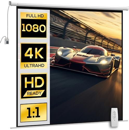 HOMCOM Schermo per Proiettore Motorizzato da 120 Pollici 1:1 con Telecomando, Telo Proiettore Avvolgibile in Plastica e Metallo, 236.5x8x236.5 cm, Bianco