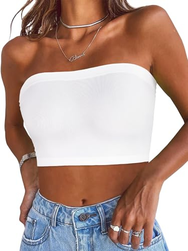 Gosunny Mujer Tubo Top Verano Básico Sin Tirantes Bandeau Espalda Sin Mangas Chaleco, blanco completo, S-M