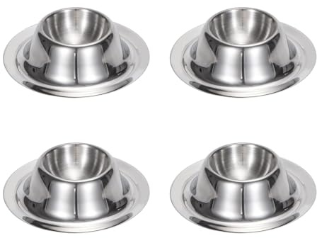 Jesustree Portauova in Acciaio Inossidabile, 4 Pezzi Metallo Portauovo Vassoio Egg Cup per Casa Ristorante Cucina Uova Sode, Lavabile in Lavastoviglie, Argento