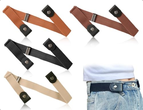 Emezddo 4 stycken bälten utan spänne, elastisk justerbar stretch, osynliga barnbälte, används för barn pojkar flickor kvinnor män jeans byxor klänning