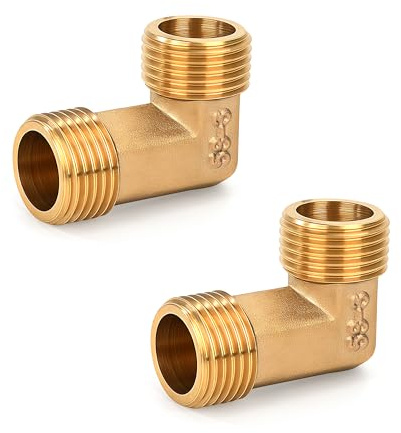 Elegrip Raccordo Adattatore 90°in Ottone, Raccordi a Gomito 1/2 Filettatura Esterna a 1/2 Filettatura Esterna ad Angolo Connettore Adatto per Tubo dell'Acqua (2 Pezzi)