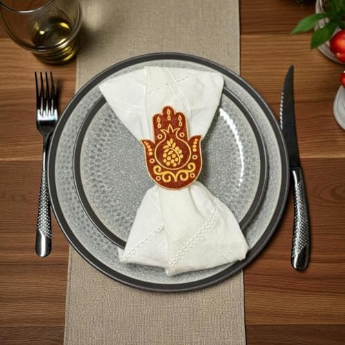 Pomegranate Hamsa Napkin Ring | Home Table Decoration | Jewish Hebrew Rosh Ha-Shana Produced by 3D Kitchen Art
