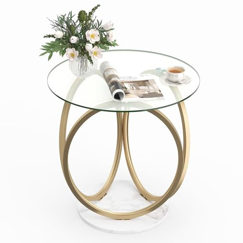 COSTWAY Mesa de Centro Redonda, Mesa Moderna de Vidrio Templado con Marco Geométrico de Anillo Metálico, Mesa Auxiliar para Salon, Oficina en Casa, Espacios Pequeños, 60 x 60 x 61,5 cm