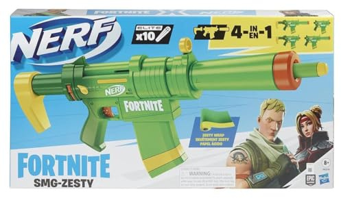 NERF Fortnite SMG-Zesty Elite Dart Blaster - Removable Stock and Barrel, Removable 10-Dart Clip, 10 Official Elite Darts
