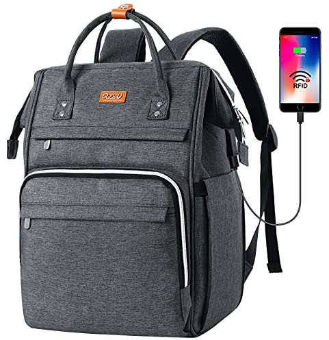 RJEU Sac à Dos Femme,Sac à Dos Ordinateur Portable 17,3 Pouces Avec Port de Chargement USB et Poche RFID Pour Collège,école,Travail,Voyage (Gris foncé 17in)