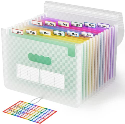 ABC life A4 Rangement Papier Administratif Trieur 12 Compartiments,A4 Trieur Document avec Motif de Grille, Portable Valisette Trieur Accordeon, Accordéon Organiseur de Dossiers de Fichiers(Vert)