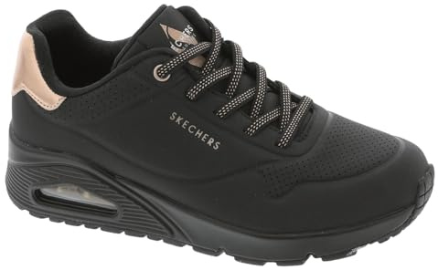 Skechers Women's Uno Shimmer Away Trainers, Black Durabuck, Rose Gold Duraleather/Mesh Tr, 7 UK