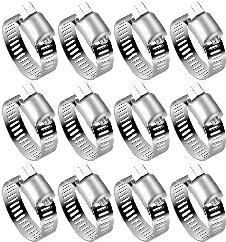 12 Pezzi Fascette Stringitubo Regolabile 16-25 mm Acciaio Inox 304, Fascetta Morsetto Stringitubo per Tubi Gas, Acqua, Condotti Fascette a Vite Senza Fine
