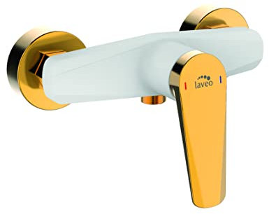 ADGO Rubio Wandmontierter Duschhahn, Kein Duschset, Klassischer Badezimmerhahn, Aufputz Badarmatur, Einhand-Brausebatterie, Duscharmatur, Griff, Wandmontage, Mischbatterie Dusche (Weiß/Gold)