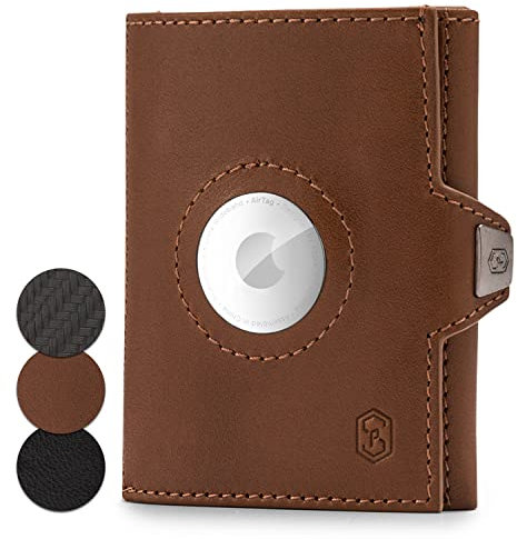 slimpuro Tryo Airtag Wallet, Airtag Geldbörse aus Leder, Geldbörse für Herren Klein mit Münzfach, Kreditkartenetui mit RFID, Smart Wallet Mini, Geldbörse Slim mit 6 Kartenfächer, Kartenetui Braun