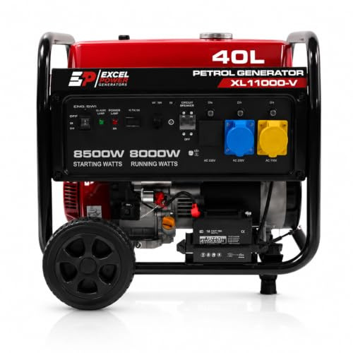 Excel Power XL11000V Petrol Generator - 8KW Electric Start Generator with Heavy Duty Open Frame, 4 Stroke Engine, AVR Control, Portable Power Generator for Camping | 3 Year Warranty