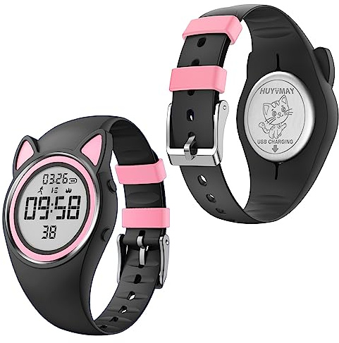 HUYVMAY Reloj de podómetro Infantil sin App, Rastreador de Fitness para niñas/niños, Reloj Impermeable ip68 con 2 alarmas, cronómetro, Contador de Distancia, Contador de calorías, Contador de Pasos
