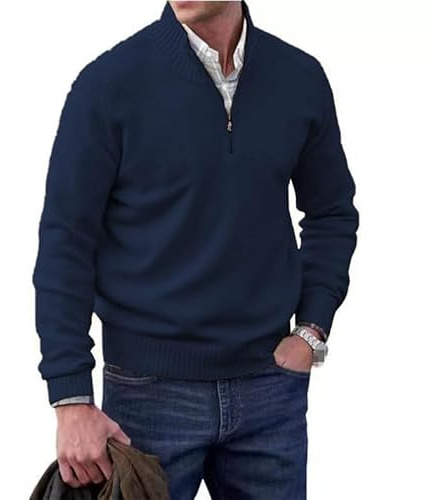 Suéter básico de cachemira con cremallera para hombre, suéter de punto casual de manga larga, suéter de punto sólido