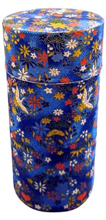 木谷製茶場 Japanese Tea Canister Double Lid, Japanese Washi Paper Coated with Capacity of 6.2oz(175g), Japanese Green Tea Container, kaen(青)