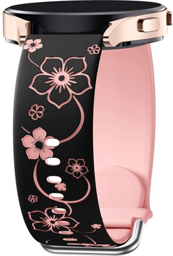 Mastten 20mm Floral Gravierte Armband Kompatibel mit Samsung Galaxy Watch 7 6 5 4 40mm 44m, Galaxy Watch FE / 6 4 Classic / 5 Pro/Active 2, Weich Silikon Sport Armband für Damen