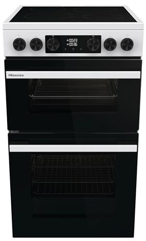 Hisense HDCEC5C10W Freestanding Ceramic Electric Cooker with Double Oven 69/43 Litres - White, A Rated Double Oven [Energy Class A]
