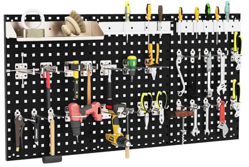 COSTWAY 120 x 60cm Pegboard Organizer Kit, Wall Mounted Tool Rack with 3 Pegboards & 28 PCS Hanging Accessories, Garage Tool Storage Pegboard for DIY Workshop (Black)