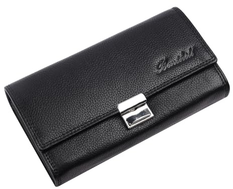 Benthill Kellner Geldbörse Leder| Damen Herren Portemonnaie RFID | XXL Robuste Kellnerbörse | Kellner-Geldbeutel, Farbe:Schwarz - Schwarz