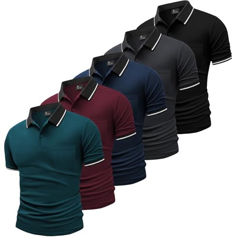 SwissWell 5er Pack Poloshirt Herren Kurzarm Atmungsaktiv Poloshirt Set Leichtes Golf Polohemd Polo T Shirt mit Brusttasche