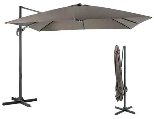 COSTWAY Ombrellone da Giardino 300 x 300cm | 3 Inclinazioni, Rotazione 360°, Manovella, 8 Stecche, Base Incrociata per Esterno (Grigio, 300 x 300 x 273 cm)