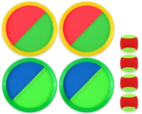 DS. DISTINCTIVE STYLE Kit de jeu de balle velcro pour l'extérieur - Jeux de plein air pour enfants - Jouet de plage et de piscine - Jeu de lancer et d'attraper avec 4 raquettes et 4 balles
