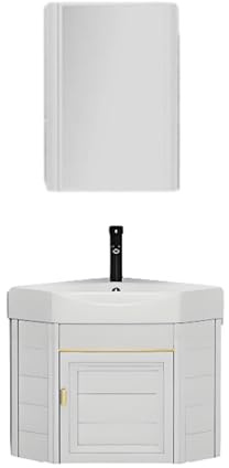 Combinación de Lavabo y tocador de Esquina Compacto con Grifo, diseño Flotante de Pared, Mueble de baño Compacto para Espacios pequeños y decoración Moderna.