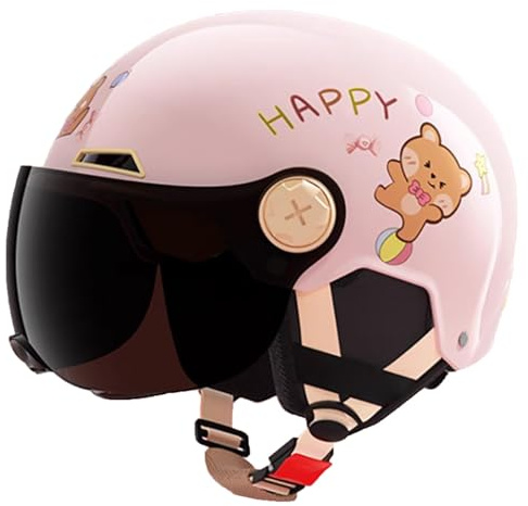 Kids Scooter Helmet for 6-12 Years Old Boys and Girls, ECE 22.06 Approved Moped Helmet, Motorcycle Crash Half Helmet with Sun Visor A,53-60cm