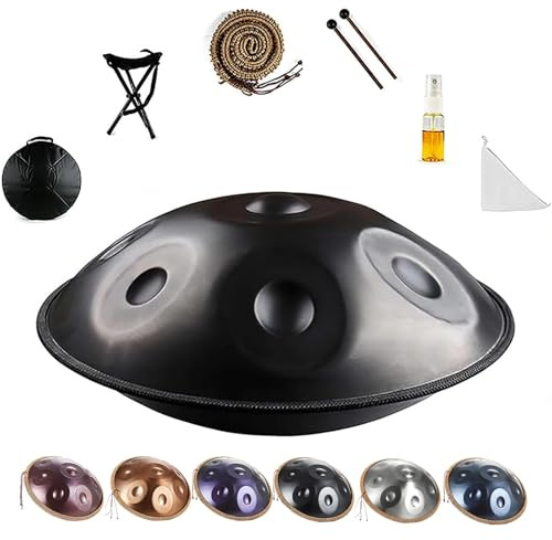 Handpan Drums for Adults Steel Handpan D Minor Kurd 22 Inches 9/10/12 Notes 440hz 432hz Harmonic Percussion Instrument for Sound Healing, Personal Meditation, Yoga(Black,432HZ/9Note)