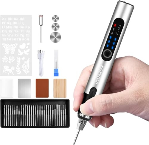 UEOAKSSE Engraving Pen Tool Kit with 50+ Accessories, Cordless Engraved Pen for 50+ Materials, 3-Speed Adjust Electric Engraver Pen for DIY, Artists, Beginner, Personalized Gifts, Silver