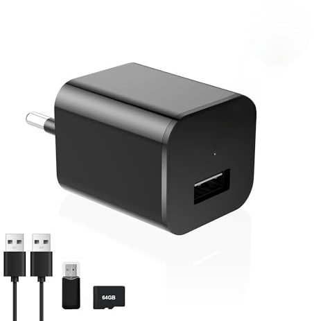 DUVIX Telecamera Spia Nascosta 64GB con Caricatore USB, 1080P HD Telecamera di Sorveglianza con Rilevazione di Movimento e Visione Notturna, Mini Telecamera Sicurezza Portatile per Casa e Ufficio